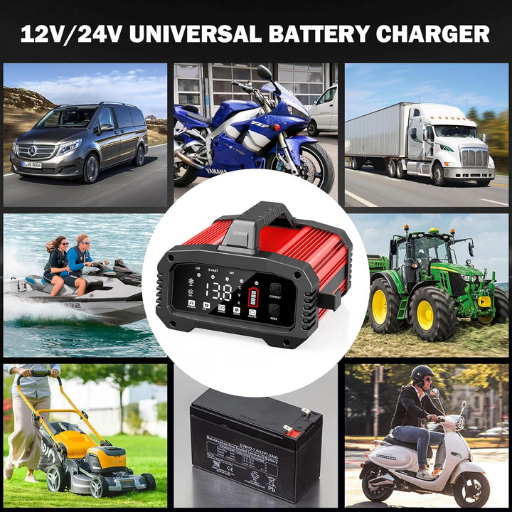 25A Auto-Batterieladegerät, mit Temperaturkompensation für Auto-, LKW-, Motorrad-, Rasenmäher-, Boot