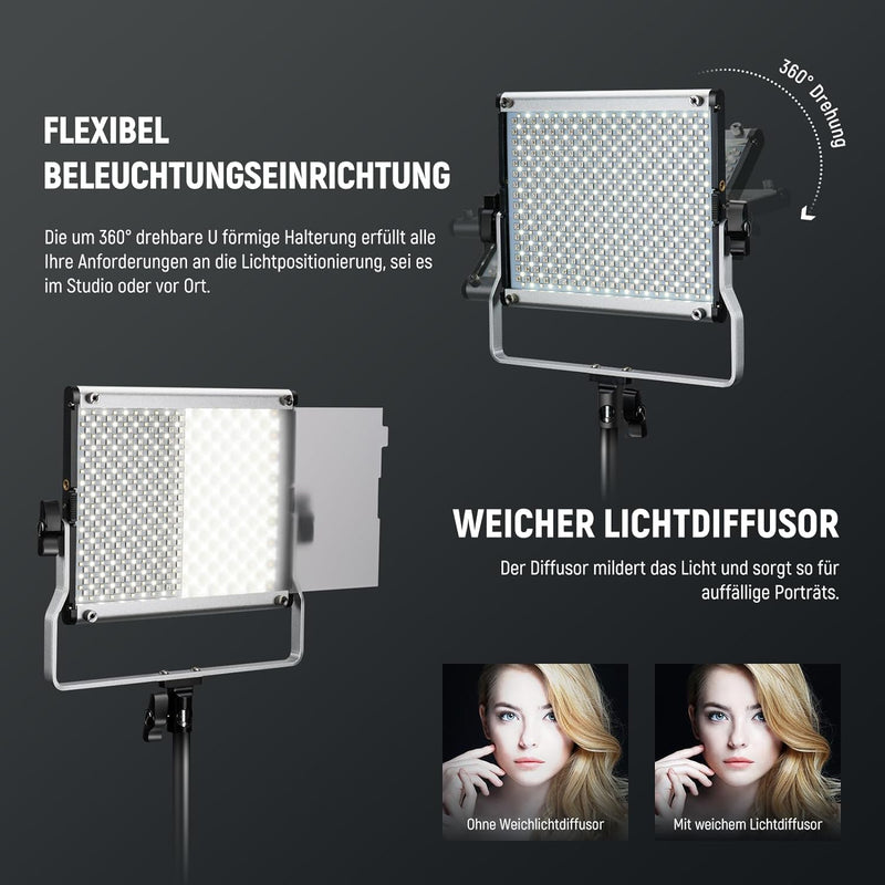 NEEWER 2X Verbesserte 660 PRO II 50W RGB LED Videoleuchte Panel Set Stative Ständer mit App Steuerun