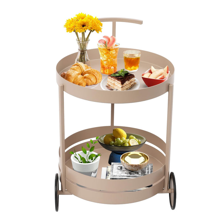 Rollwagen Metall Kosmetikwagen, 40x61cm Runder Küchenwagen Lagerwagen mit Rädern, Regal auf Rollen m