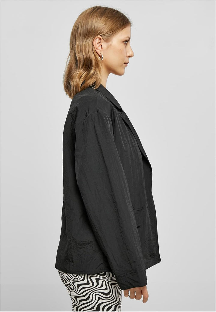 Urban Classics Damen Ladies Oversized Crinkle Nylon Blazer S Schwarz, S Schwarz