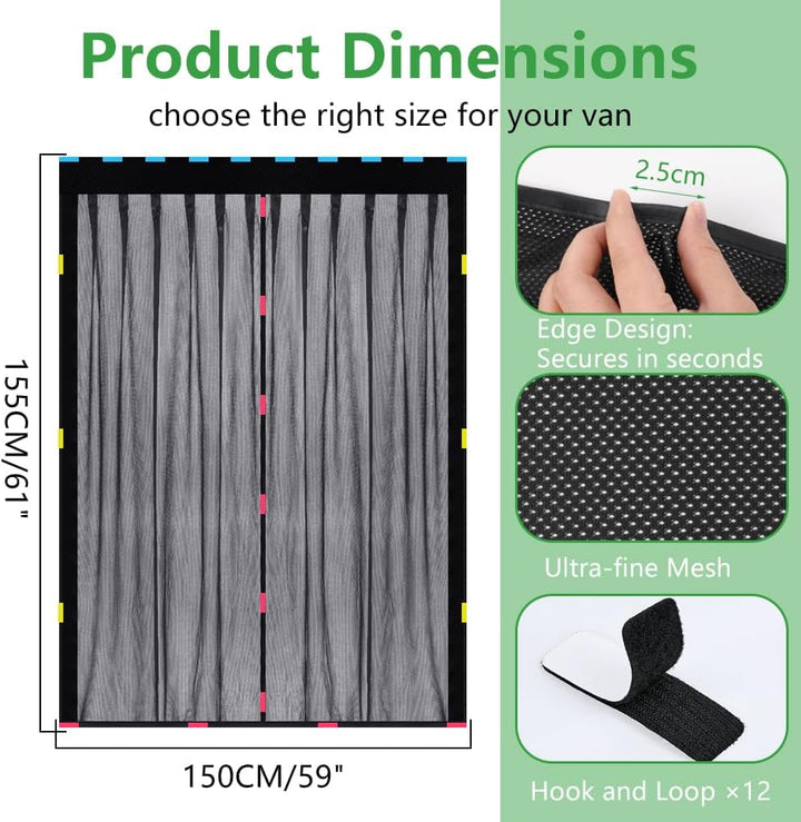 Moskitonetz Magnetisch für Auto Schiebetür (Schwarz, 155x150cm) | Magnetischer Van Sonnenschutz mit