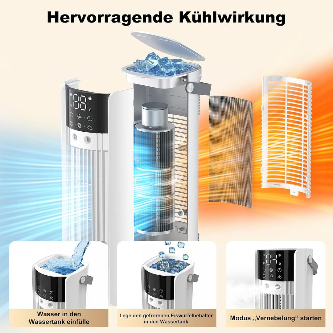 Mobile Klimaanlage, Mini Klimaanlage con Tanque de 900ml, 4-In-1 Luftkühler mit Wasserkühlung, 3 Geb