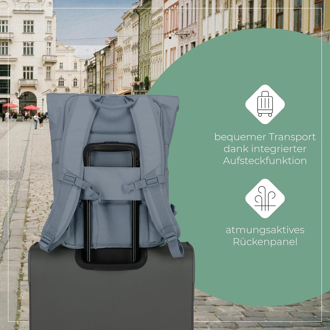 Travelite Handgepäck Rucksack, Laptop Rucksack 15,6 Zoll, BASICS, Reiserucksack Rolltop Funktion, 60