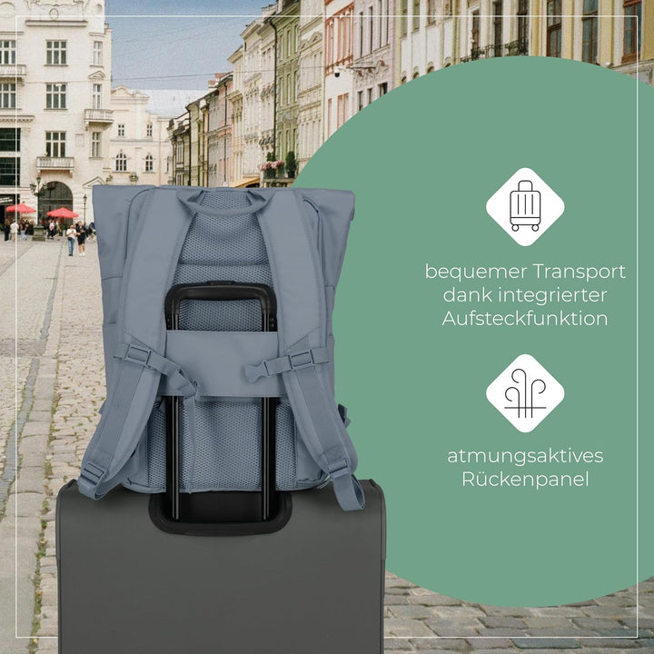 Travelite Handgepäck Rucksack, Laptop Rucksack 15,6 Zoll, BASICS, Reiserucksack Rolltop Funktion, 60
