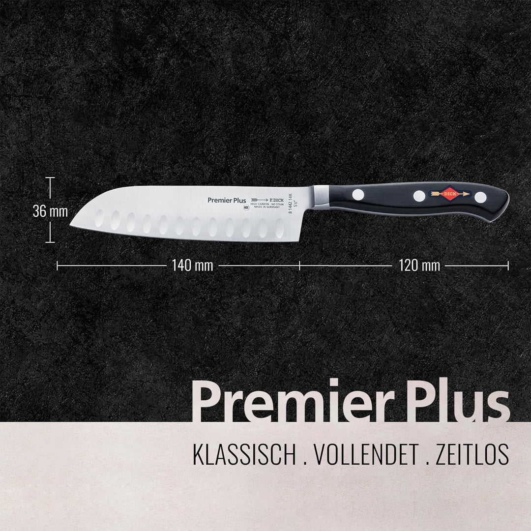F. DICK Santoku, Küchenmesser, Premier Plus (Messer mit Klinge 14 cm, X50CrMoV15 Stahl, nichtrostend