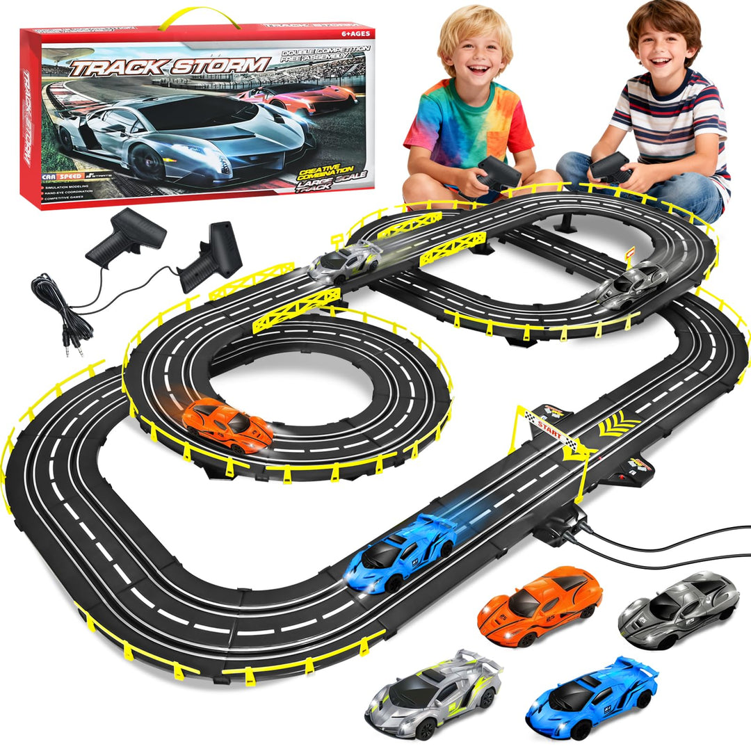 FORMIZON Elektrische Rennbahn Kinder, Doppelte Elektrische Rennstrecke Spielzeug mit 2 Handreglern,