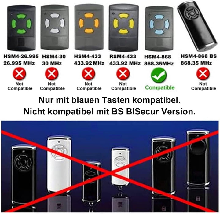 Handsender Fernbedienung Transmitter kompatibel mit 868,3MHZ HORMANN HSM2 HSM4 HS1 HS2 HS4 HSE2 HSZ1