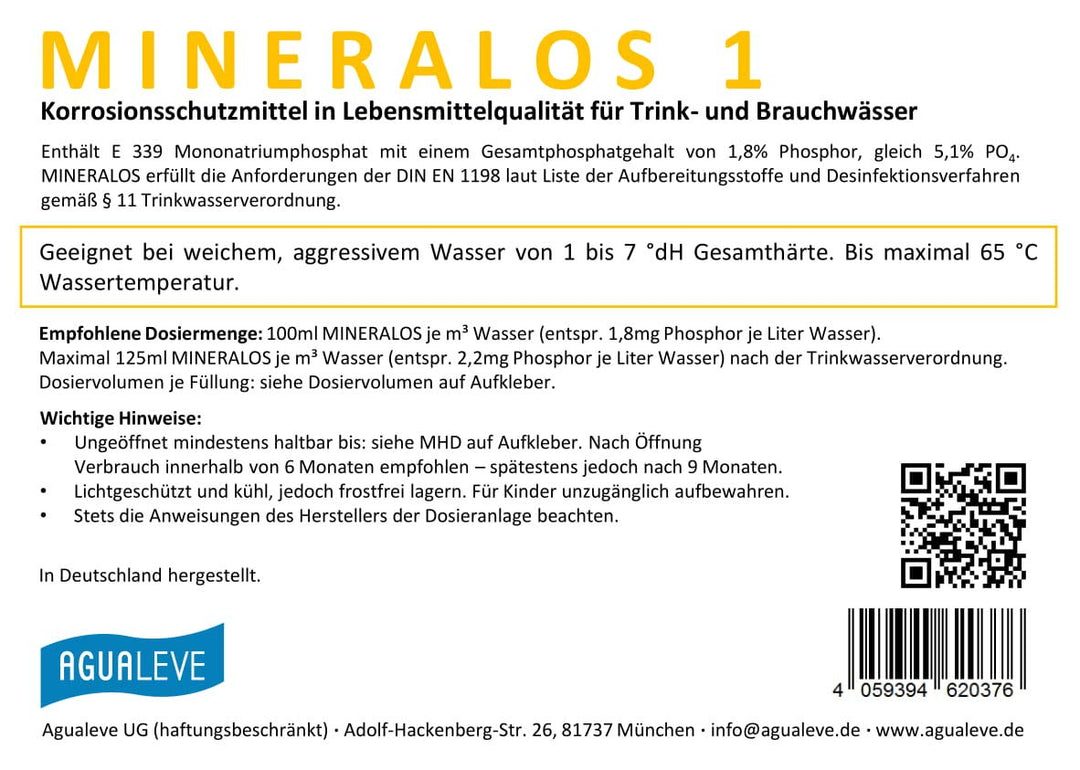 MINERALOS 1 Dosierlösung 10 Liter (Alternative zu BWT Mineralstoff Cillit Quantophos F1 / Impulsan H