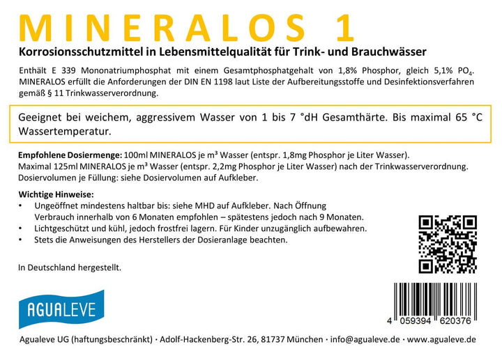 MINERALOS 1 Dosierlösung 10 Liter (Alternative zu BWT Mineralstoff Cillit Quantophos F1 / Impulsan H