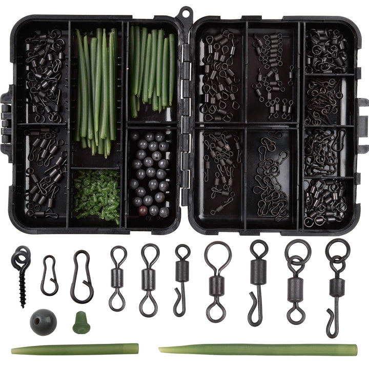 300stk Karpfen Angelwirbel Snaps Kit Mattschwarze Schnellwechsel Rollender Wirbel Speed Links Anti-T