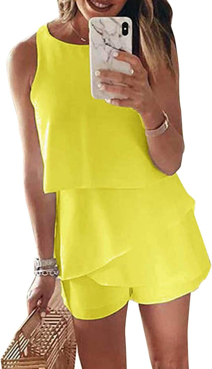 Maavoki Jumpsuit Damen Elegant Sommer Ärmellos Overall mit Rüschen Frauen Oberteile Top und Kurze Ho