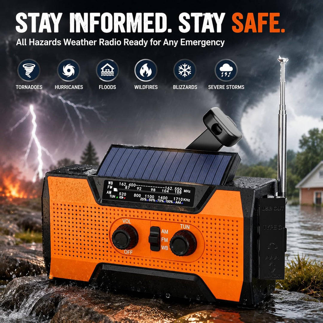 6000mAh-Handkurbel-Notfallradio, AM/FM-Wetterradio, solarbetriebenes | batteriebetriebenes Radiomit