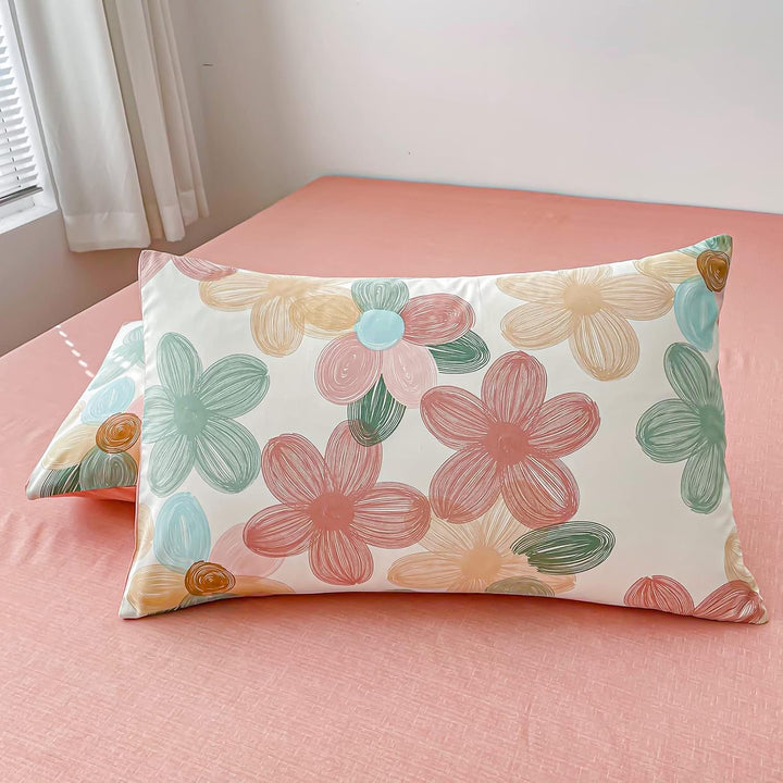 Elegant Bunt Blumen Bettwäsche 100x135 Kinder Bettwäsche Mädchen Rosa Bettbezug Blümchen Muster Weic