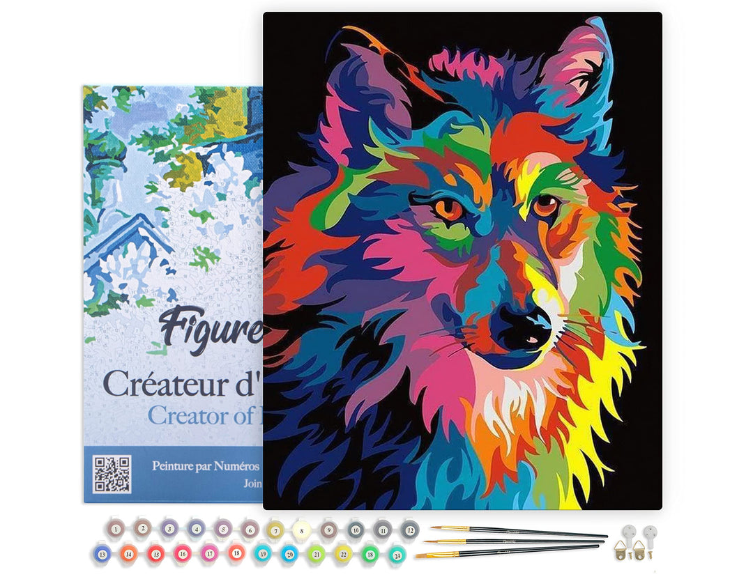 Figured'Art Malen Nach Zahlen Erwachsene Mit Rahmen Wolf Pop Art - Paint by Numbers Basteln DIY Bast