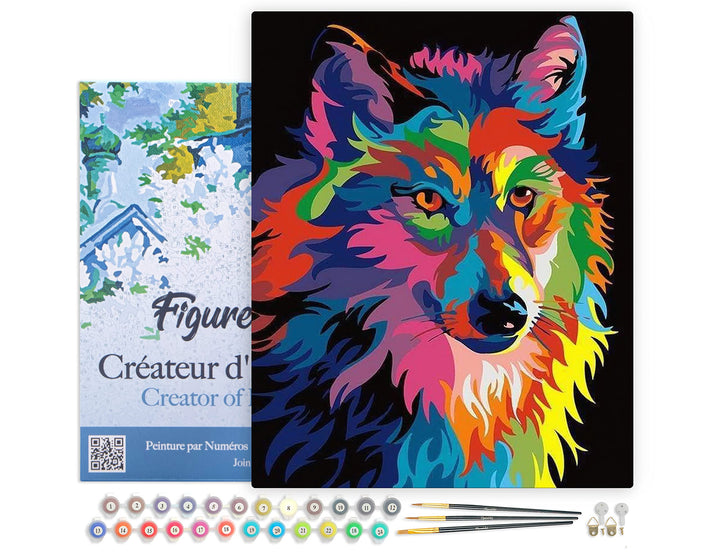 Figured'Art Malen Nach Zahlen Erwachsene Mit Rahmen Wolf Pop Art - Paint by Numbers Basteln DIY Bast