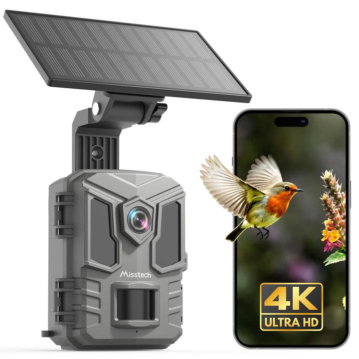 Misstech 4K UHD Solar Wildkamera mit Handyübertragung App, 64MP Solarbetriebene Wildtierkamera mit 0
