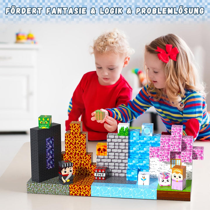 Magnetische Bausteine 150 Teile Lavawald Set - Magnetbausteine für Kinder mit Lava, Gletscher, Wald