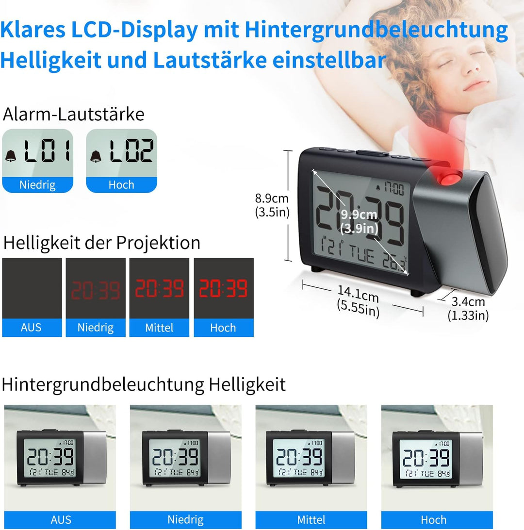 MeesMeek Projektion Digitaler Wecker: Digital Alarm Clock mit Temperatur Datum 12/24H einstellbare H