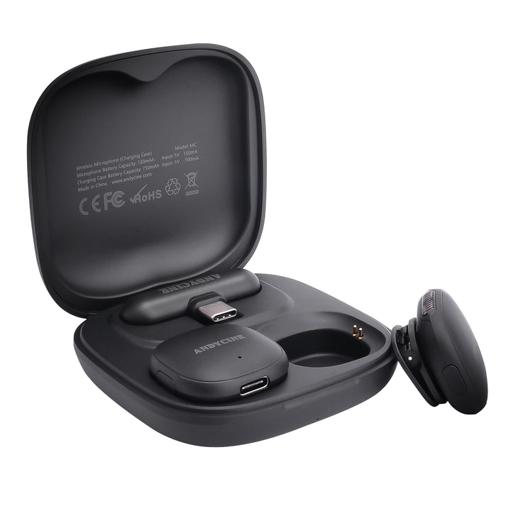 ANDYCINE MC, kabelloses Mikrofonsystem, Doppelsender, Geräuschunterdrückung AI, USB-C, 48 kHz/24-bit