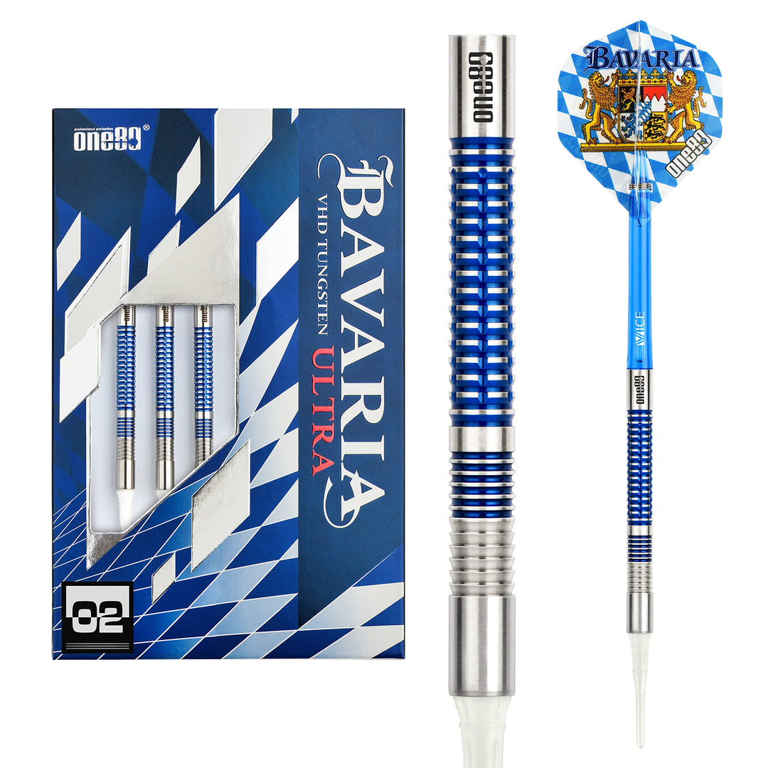 ONE80 Soft Dart Bavaria Ultra 90% Tungsten Softtip Dart Softdart Dartpfeil Set mit Bayern Flight 19