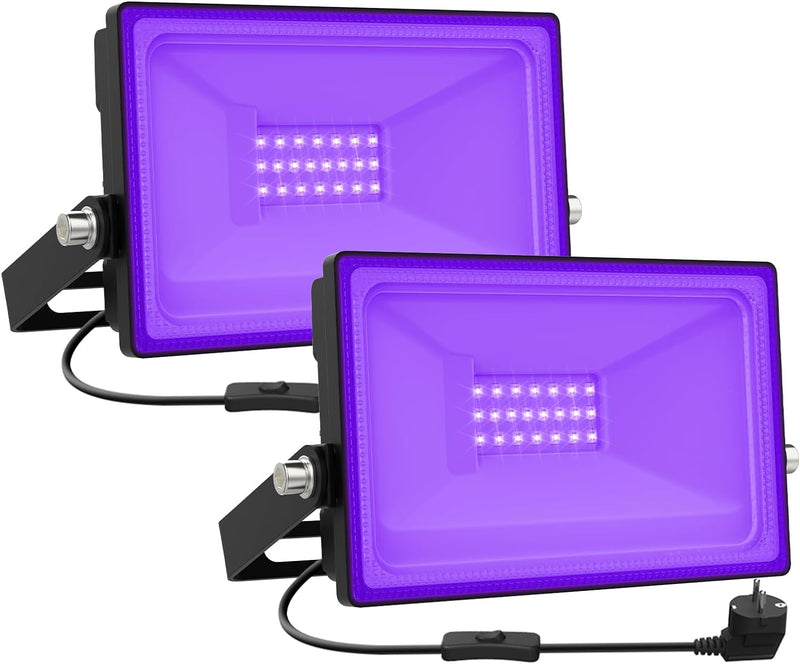 Onforu 2er 20W LED Schwarzlicht Strahler, IP66 Wasserdicht Schwarzlichtlampe, UV Fluter mit Stecker,
