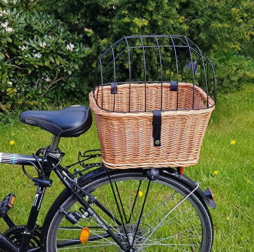 Tigana - Hundefahrradkorb für Gepäckträger aus Weide mit Gitter 44 x 34 cm Eckig Natur (N-S) (ohne K