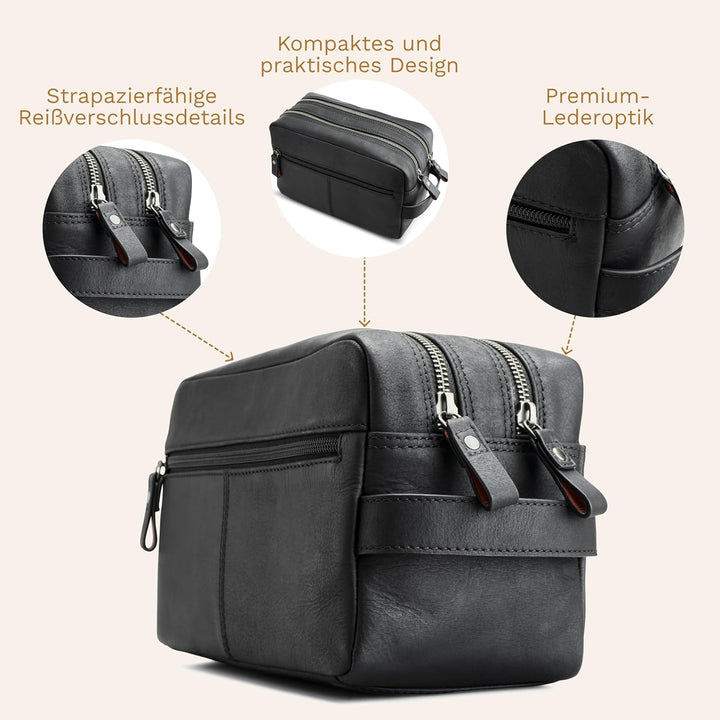 DONBOLSO Kulturbeutel Stockholm - Damen und Herren Kulturtasche aus Leder - Premium Kosmetiktasche f