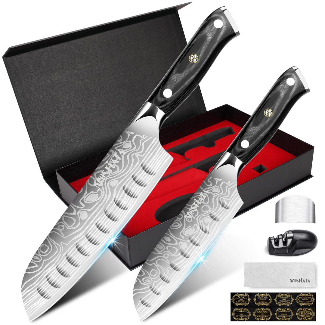 MOSFiATA 2PCS Küchenmesser, 7 Zoll Santoku Messer und 5.5 zoll Santoku Messer, Kochmesser Profi Japa
