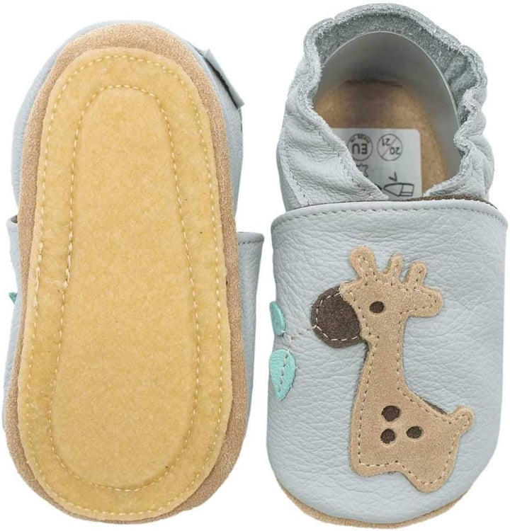 HOBEA-Germany Kitaschuhe Safestep, Kinderhausschuhe, Lederschuhe 20/21 EU Giraffe Grau, 20/21 EU Gir