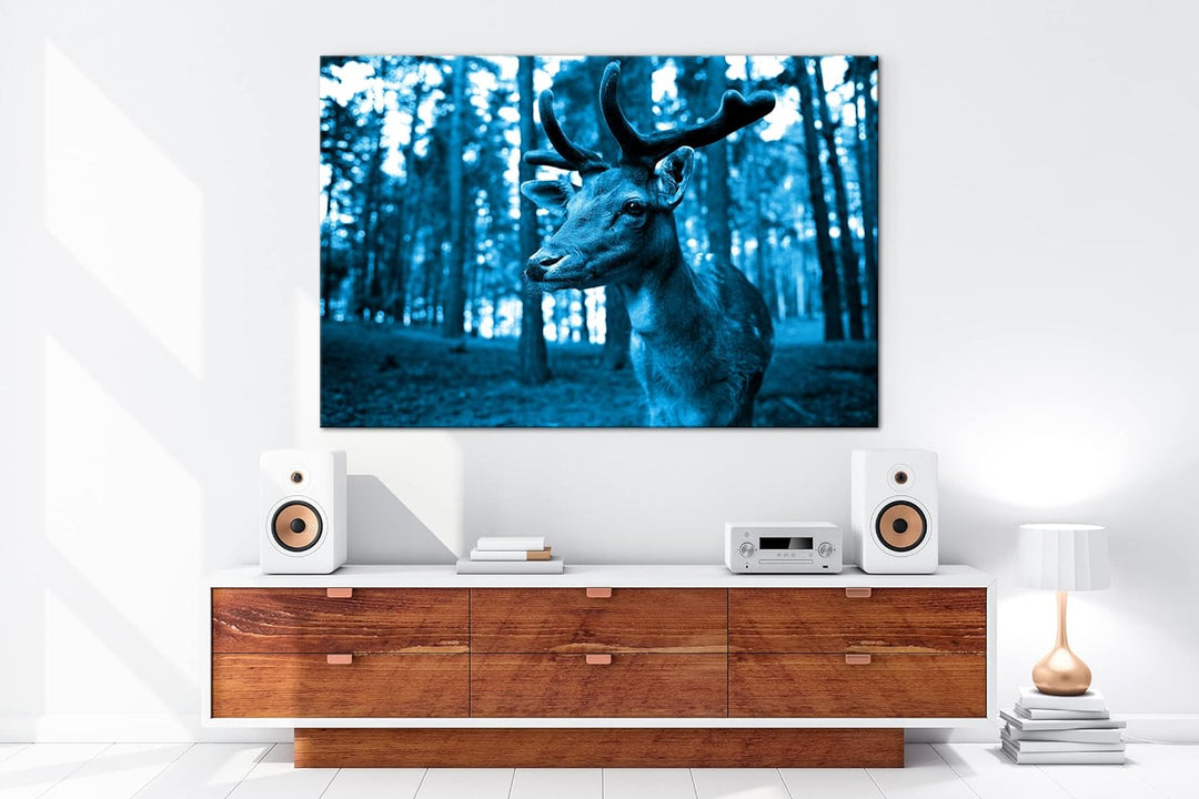 deyoli Traumhafter Hirsch Format: 80x60 Effekt: Monocrome Blau als Leinwandbild, Motiv fertig gerahm