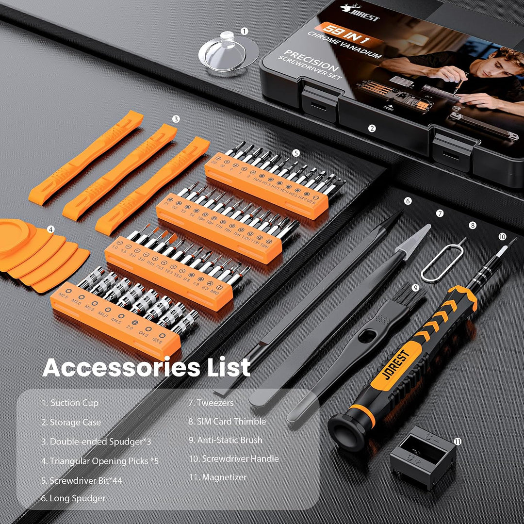 JOREST 59Pcs Feinmechaniker Schraubendreher Set, Mini Werkzeug mit Torx T5 T6 T8, T9, P5 usw, Repara