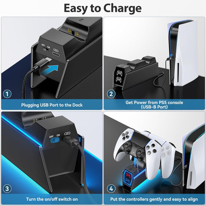 PS5 Controller Ladestation, RGB PS5 Zubehör Ladestationen für PS5 Controller & Edge Controller, PS5