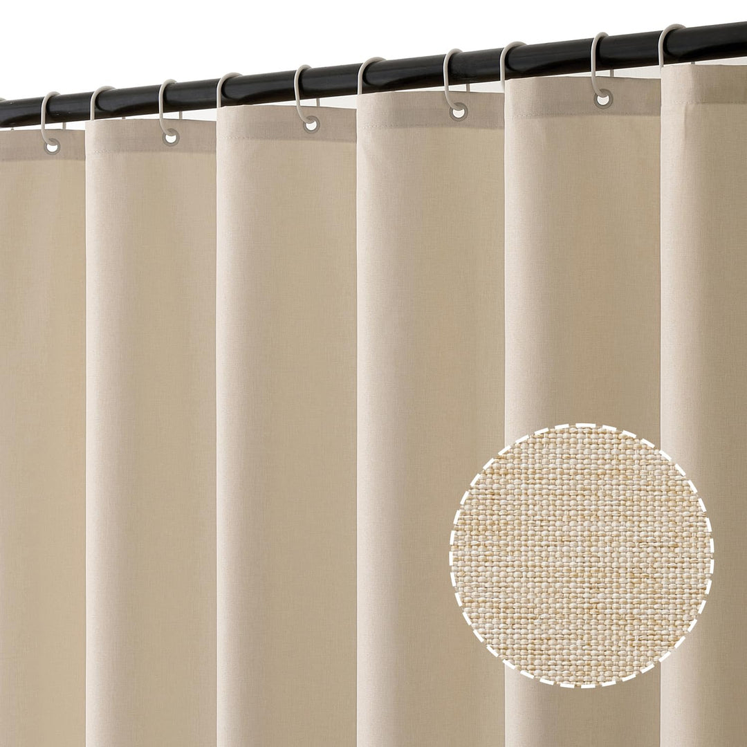 MIULEE Leinen Texturiert Duschvorhang 240x200 cm Hellbeige, Schwerer Hotel Luxus Polyester Wasserdic
