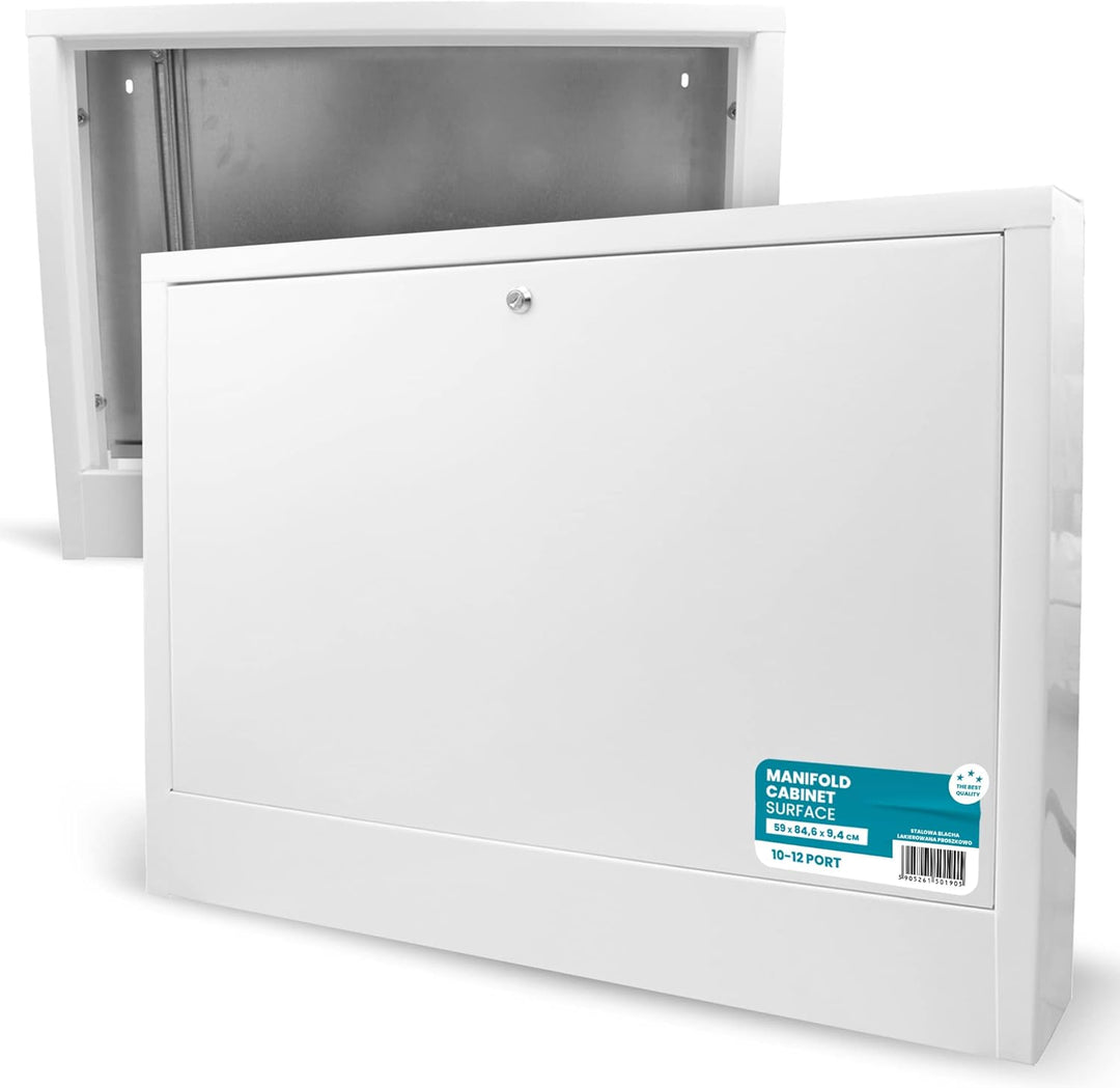 Verteilerschrank Zentrale Fussbodenheizung 10-12 Anschlüsse Aufputzgehäuse aus Weiss Pulverbeschicht