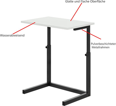 furniChic Beistelltisch Höhenverstellbar Couchtisch Sofatisch Laptoptisch Kaffeetisch Wohnzimmertisc