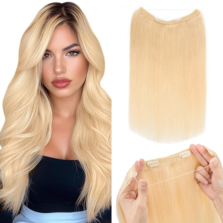 Extensions Echthaar mit transparenter Schnur, Silk-co Wire in ExtensionsBleichblond 60g, Secrets Hai