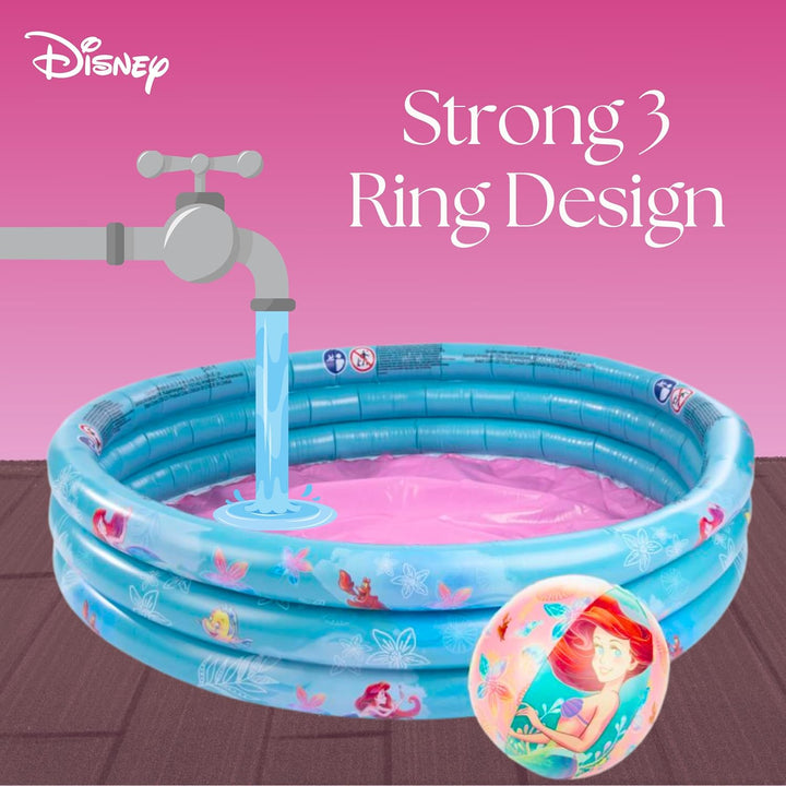 Disney Princess Aufblasbarer Pool, Ariel Sebastian Fabius Kinderpool, Rund Mehrfarbig, 100 cm