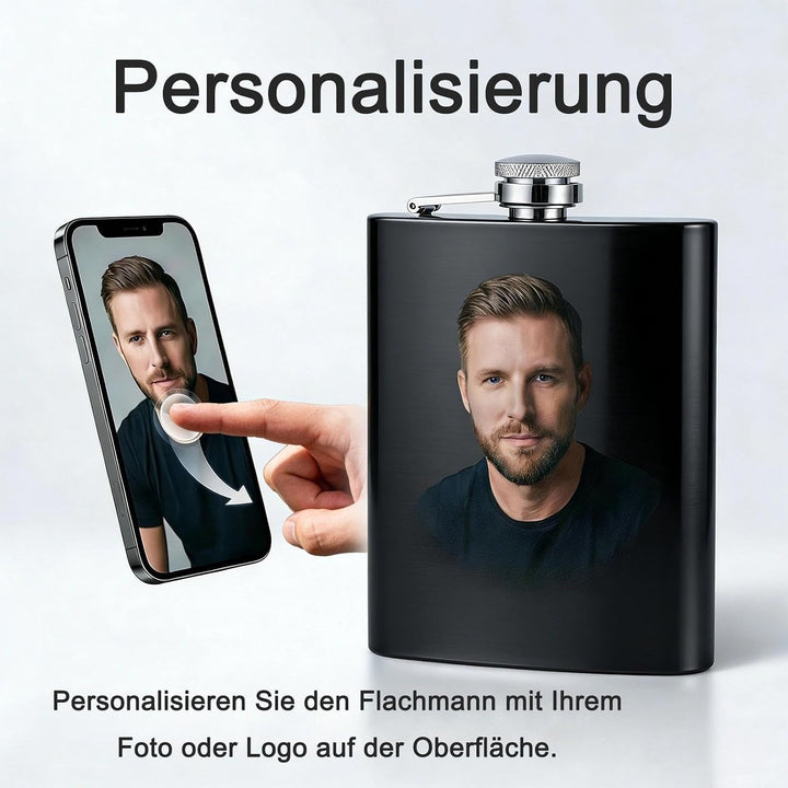 Personalisiert Flachmann mit Foto - Flachmann Edelstahl - Geeignet für Whiskey Rum und Wodka Partys
