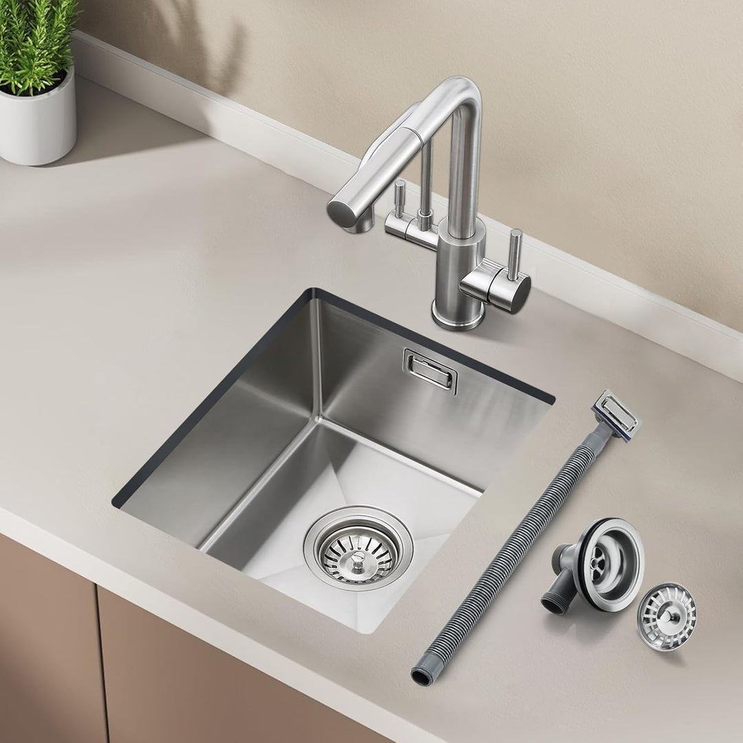 ROVOGO 304 Edelstahl Spülbecken Klein 40 x 34 cm, Schmal Spüle Küche mit Siebkorbventil und Überlauf