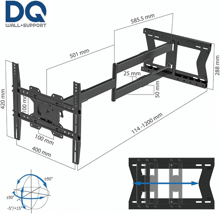 DQ Hercules Flex 120 cm TV Wandhalter Abstand bis 120cm, bis 40kg, VESA max.400x400mm 120 cm / 40 kg