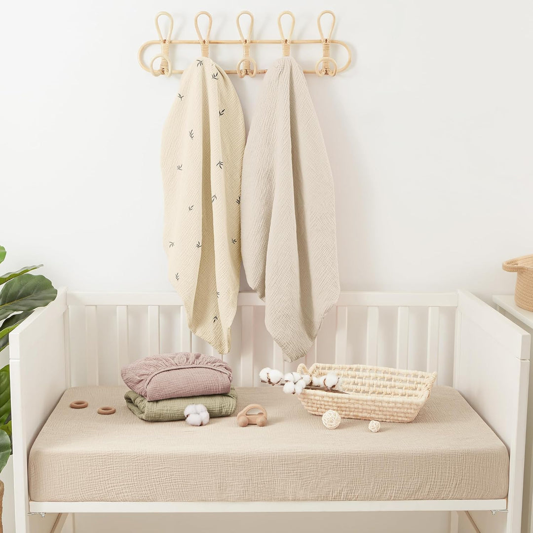 Bearmoss 2er Set Kinder Spannbettlaken,Musselin-Bettlaken 100% Baumwolle Baby-Bettlaken 60x120cm/140