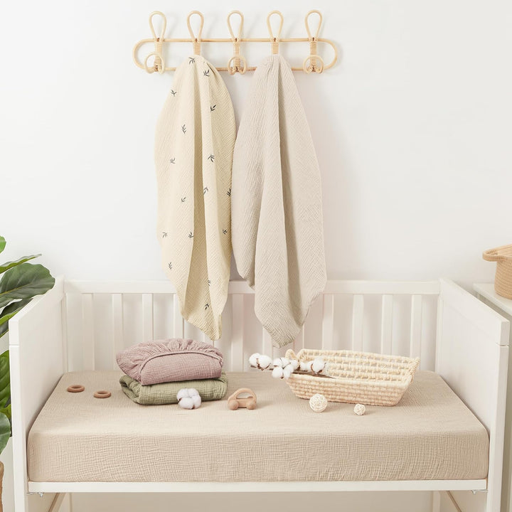 Bearmoss 2er Set Kinder Spannbettlaken,Musselin-Bettlaken 100% Baumwolle Baby-Bettlaken 60x120cm/140