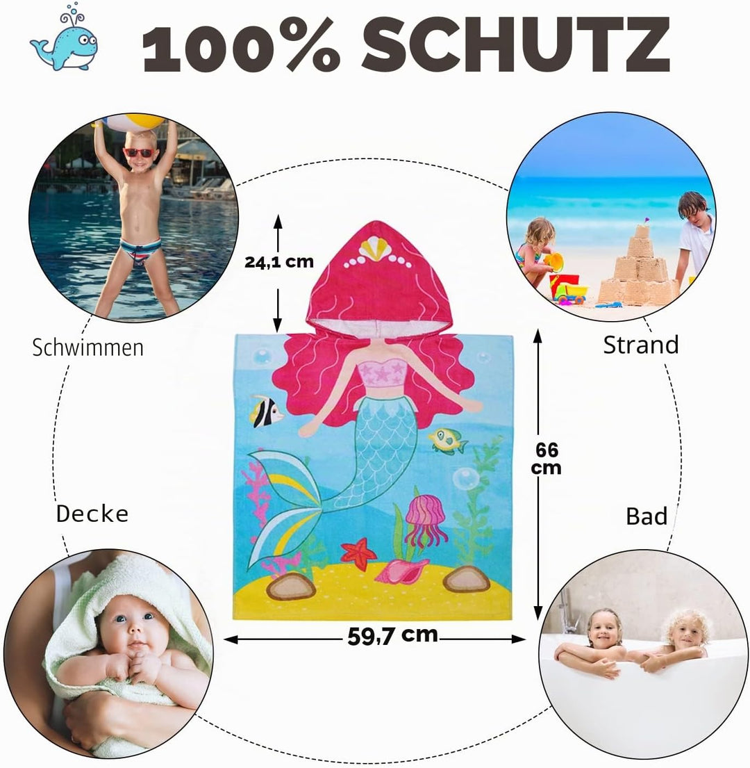 Kato Tirrinia 100% Baumwolle Badeponcho Strandtuch 90-120cm Mädchen Kinder, Absorbierender Bademante