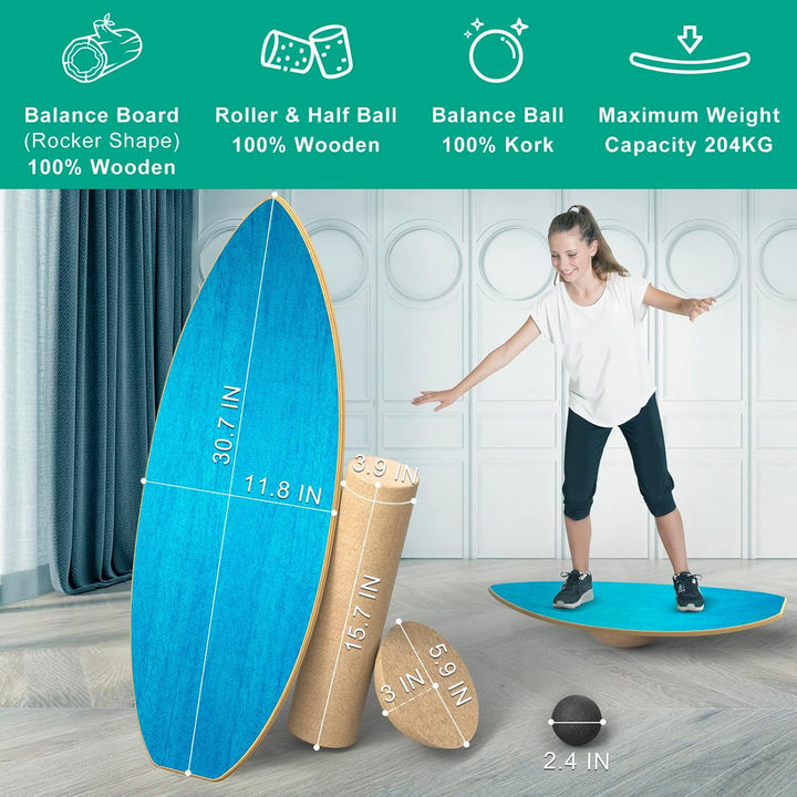 Balance Board Erwachsene,Gleichgewichtstraining - Balance Board Holz,Oberflächenbehandlung gegen Rut