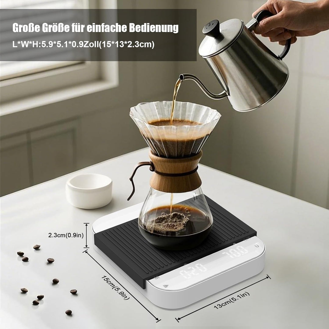 Diyife Kaffeewaage mit Automatischer, 3kg/0,1g Wiederaufladbare Espresso Waage mit 6 Masseinheiten,