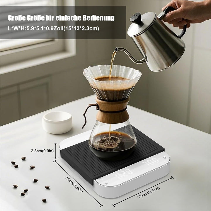 Diyife Kaffeewaage mit Automatischer, 3kg/0,1g Wiederaufladbare Espresso Waage mit 6 Masseinheiten,