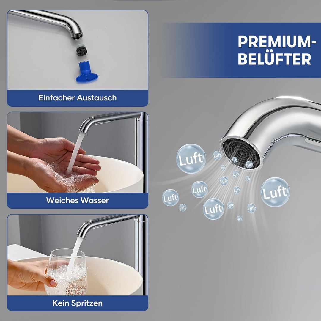 Waschtischarmatur Hoch 360° Schwenkbar BuntHaus, Wasserhahn Bad-Mischbatterie, Keramischem Ventilker