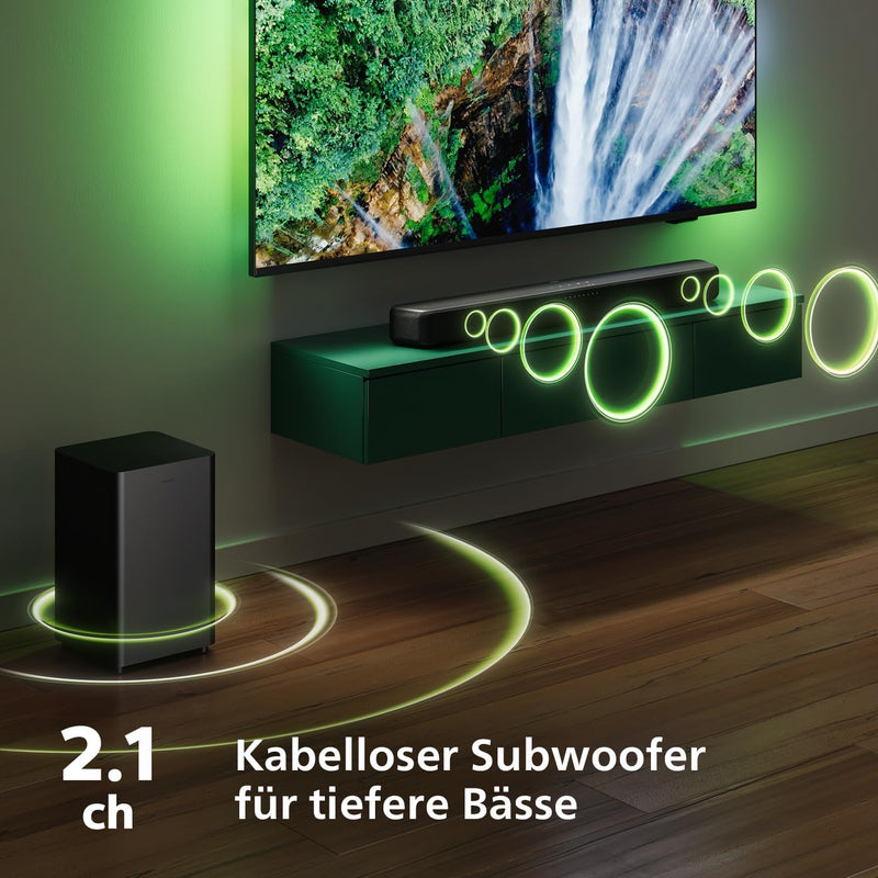 Philips TAB5309 Soundbar 2.1 mit drahtlosem Subwoofer - 2,1 Kanal 240W, DTS Virtual X, Bluetooth 5.4