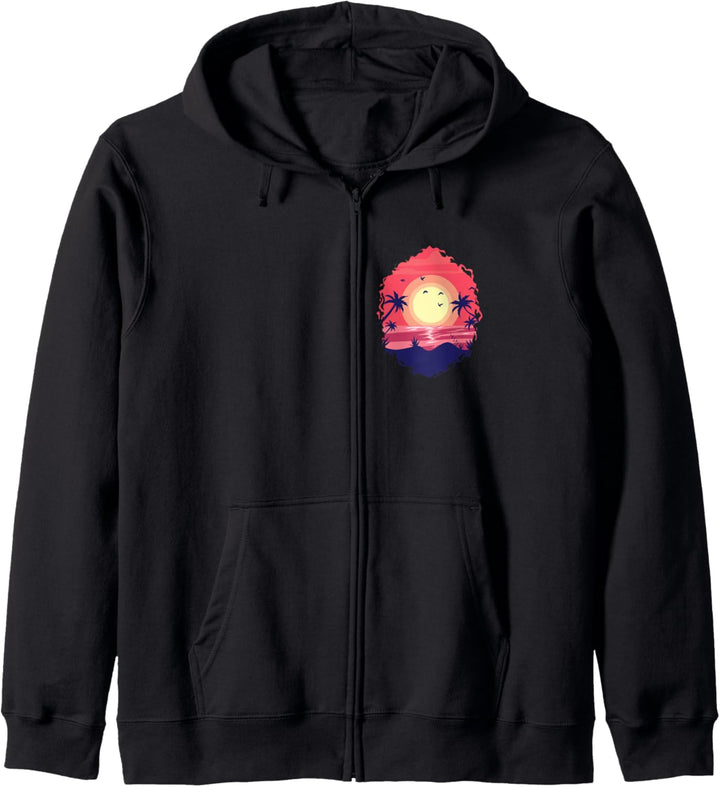 Sonnenuntergang am Meer mit Palmen Kapuzenjacke