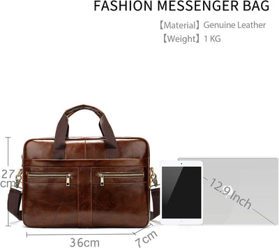 FANDARE Herren Laptop-Aktentaschen Leder Handtasche Business Umhängetasche Wasserdicht Crossbody Mes